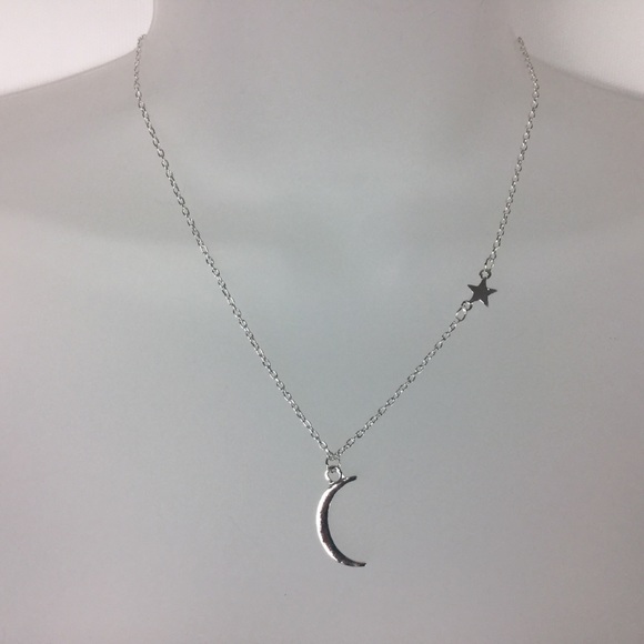Silver Moon and Star Necklace 18” - Picture 2 of 2